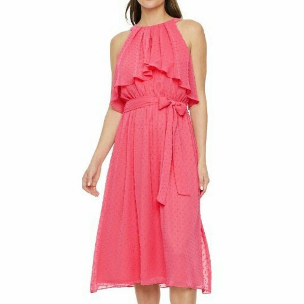 MAIA Pink Sleeveless Ruffle Midi Dress Size 12